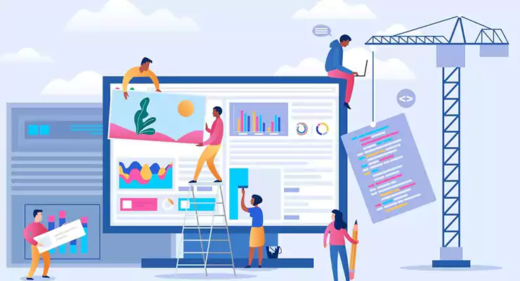 saiba-tudo-sobre-landing-pages Ilustração de uma landing page em construção